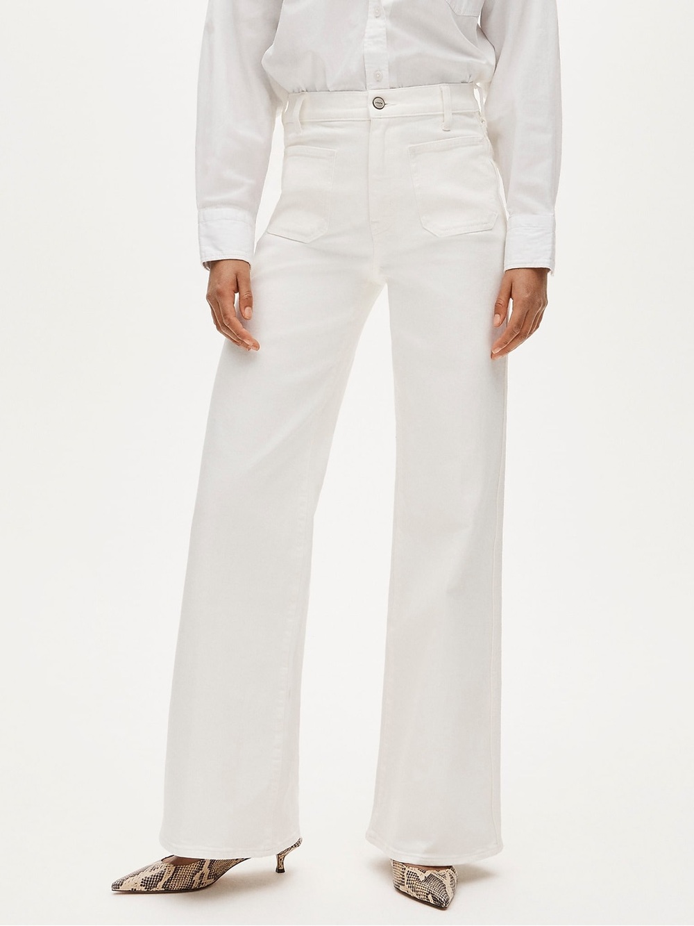 J. Crew Patch-pocket Denim White Trouser WideLeg Sz 29 High Rise